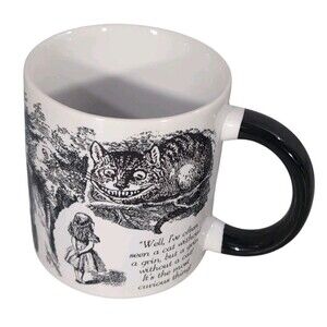 Alice In Wonderland Disappearing Cheshire Cat Coffee Tea Mug Cup Black White